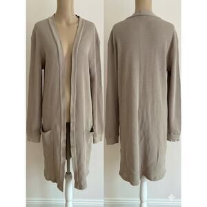 Groceries Apparel Organic Waffle Knit Long Cardigan Tan Minimalist Clean Girl